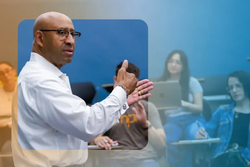 Professor leading a discussion with mid-career students at Columbia SIPA