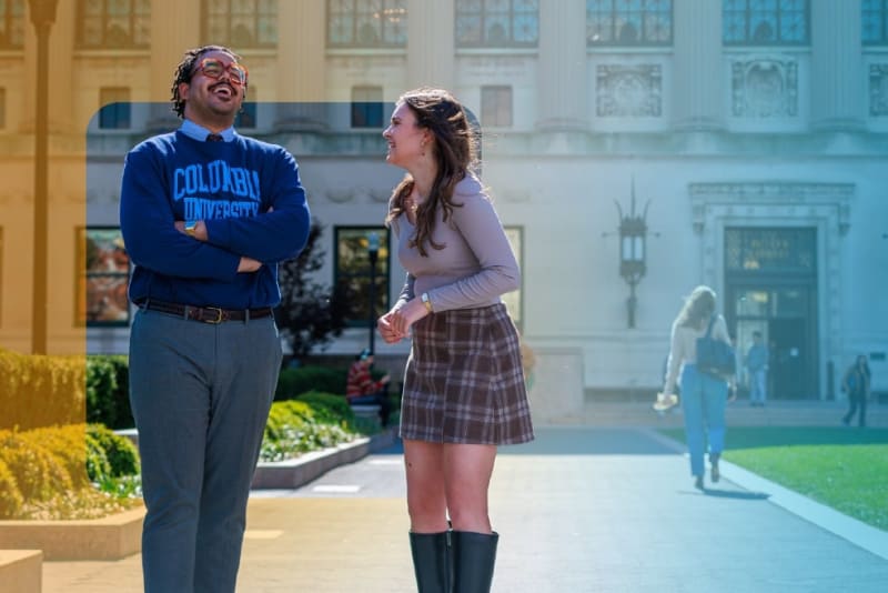 Columbia SIPA students gathered outdoors on the Columbia University campus