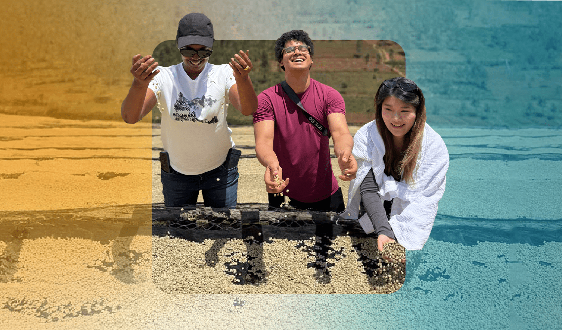 Columbia SIPA students working with community members on a beach during field placement
